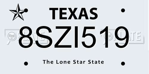 8SZI519 Texas License Plate
