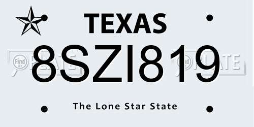 8SZI819 Texas License Plate
