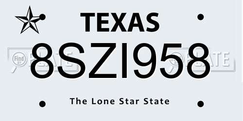 8SZI958 Texas License Plate