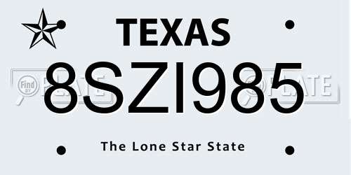8SZI985 Texas License Plate