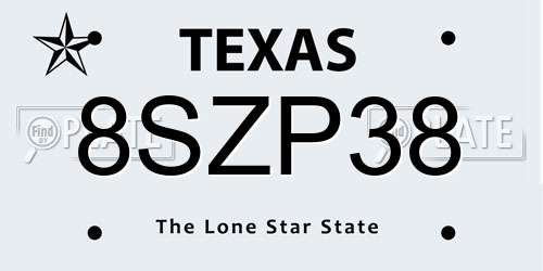 8SZP38 Texas License Plate