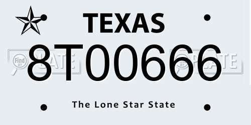 8T00666 Texas License Plate
