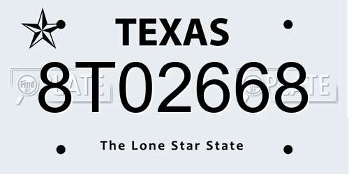 8T02668 Texas License Plate