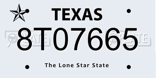 8T07665 Texas License Plate