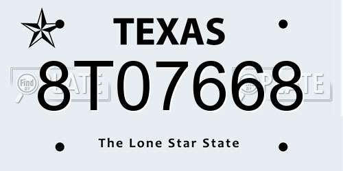 8T07668 Texas License Plate