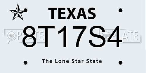 8T17S4 Texas License Plate