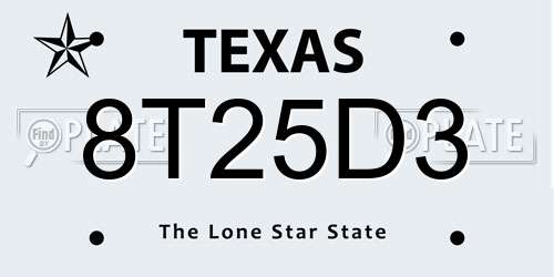8T25D3 Texas License Plate