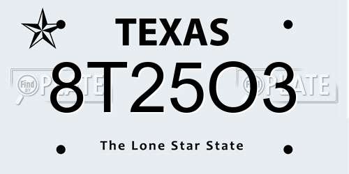 8T25O3 Texas License Plate