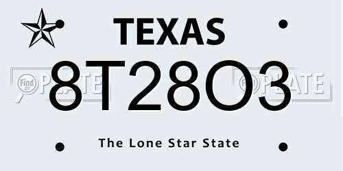 8T28O3 Texas License Plate