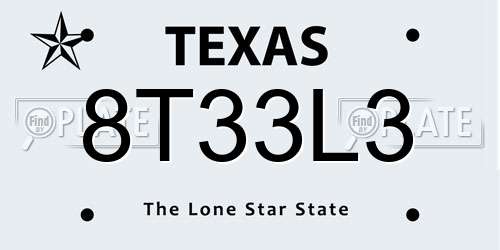 8T33L3 Texas License Plate