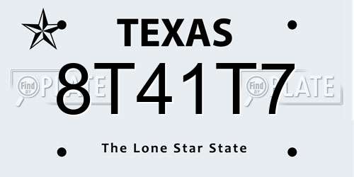 8T41T7 Texas License Plate