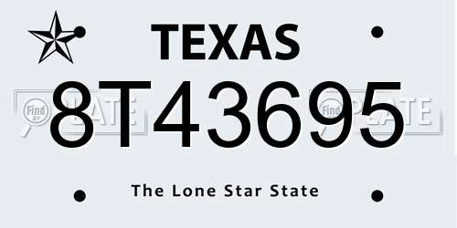 8T43695 Texas License Plate
