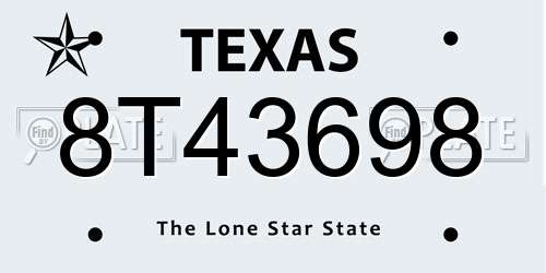 8T43698 Texas License Plate
