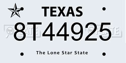 8T44925 Texas License Plate