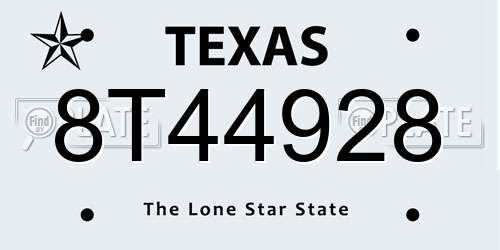 8T44928 Texas License Plate