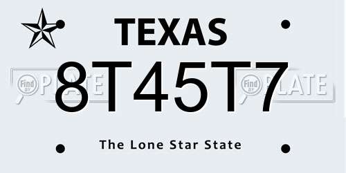 8T45T7 Texas License Plate