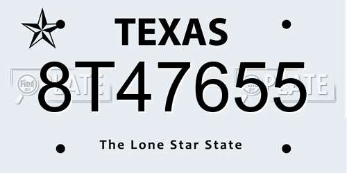 8T47655 Texas License Plate