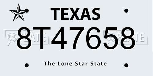 8T47658 Texas License Plate