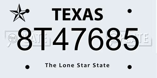 8T47685 Texas License Plate