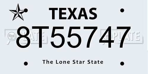 8T55747 Texas License Plate