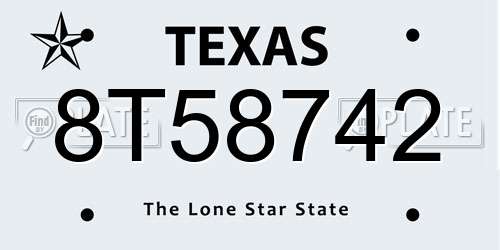 8T58742 Texas License Plate