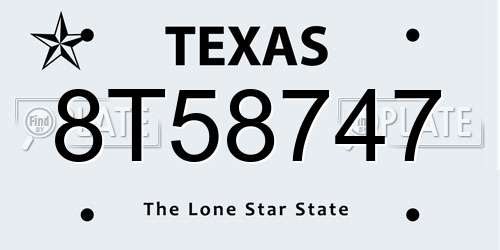 8T58747 Texas License Plate