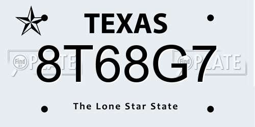8T68G7 Texas License Plate
