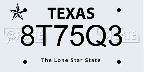 8T75Q3 Texas License Plate