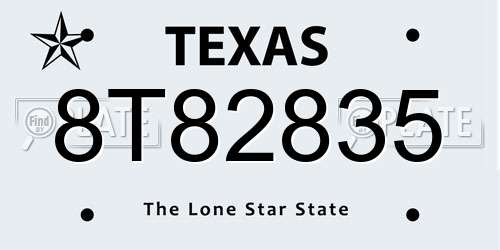 8T82835 Texas License Plate