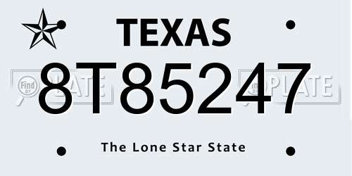 8T85247 Texas License Plate