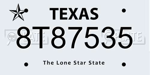 8T87535 Texas License Plate
