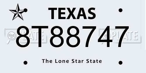 8T88747 Texas License Plate