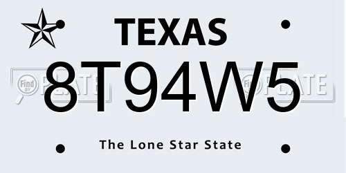 8T94W5 Texas License Plate