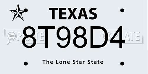 8T98D4 Texas License Plate