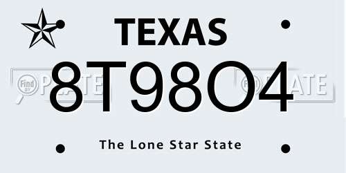 8T98O4 Texas License Plate