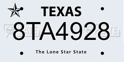 8TA4928 Texas License Plate