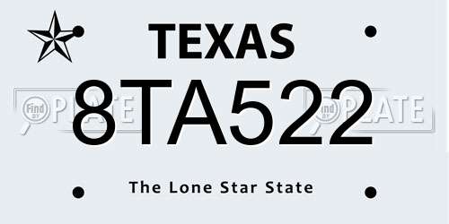 8TA522 Texas License Plate