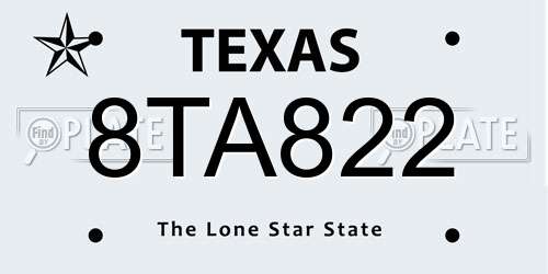 8TA822 Texas License Plate