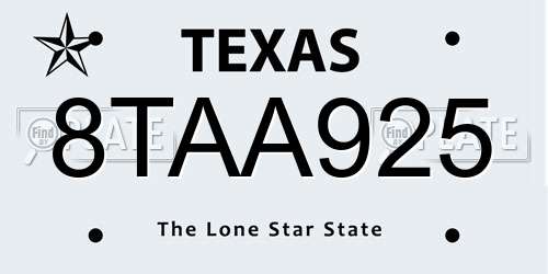8TAA925 Texas License Plate