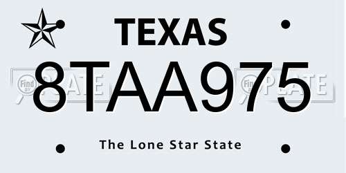 8TAA975 Texas License Plate