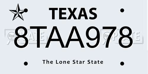 8TAA978 Texas License Plate