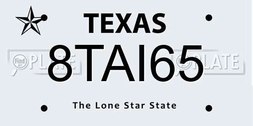 8TAI65 Texas License Plate