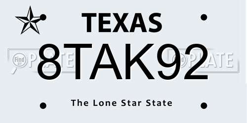 8TAK92 Texas License Plate