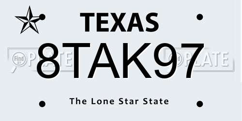 8TAK97 Texas License Plate
