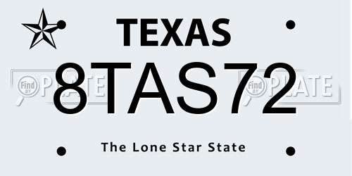 8TAS72 Texas License Plate