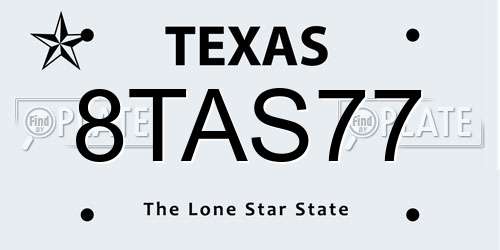 8TAS77 Texas License Plate