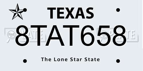 8TAT658 Texas License Plate