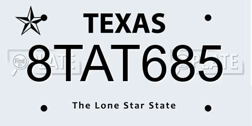 8TAT685 Texas License Plate