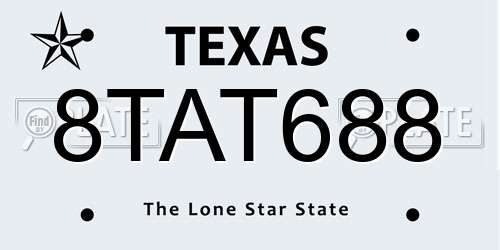 8TAT688 Texas License Plate