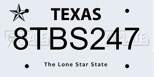 8TBS247 Texas License Plate